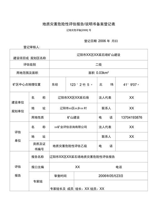 地质灾害危险性评估备案登记表